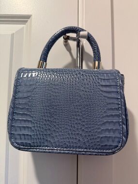 Zara Blue Croc-Embossed Mini Top Handle Bag